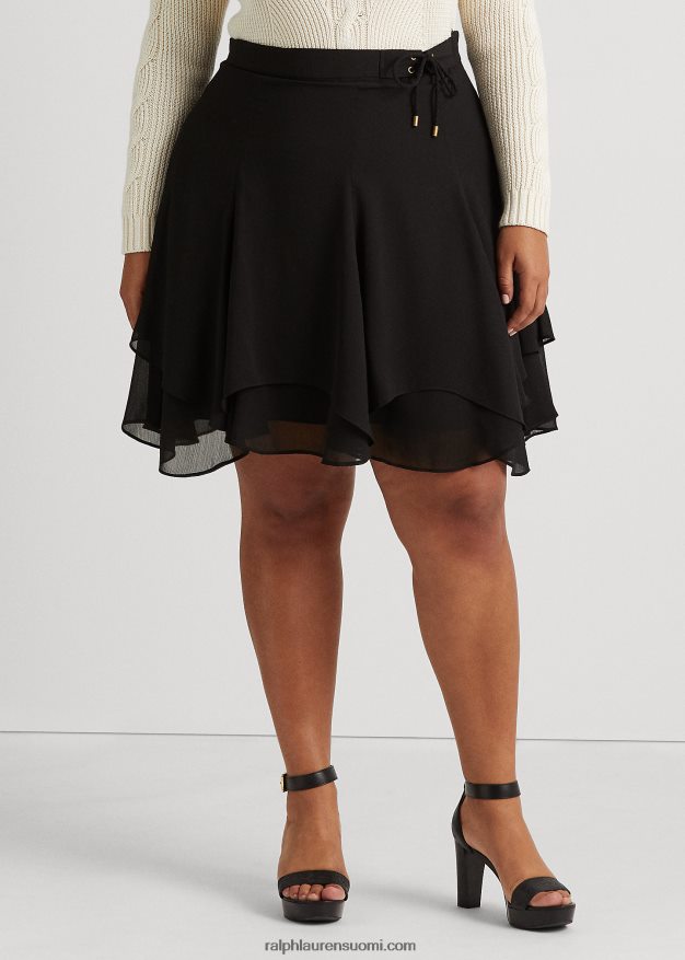 Ralph Lauren naiset tekomokkanahkareunainen georgette-hame 0Z24ZR4814