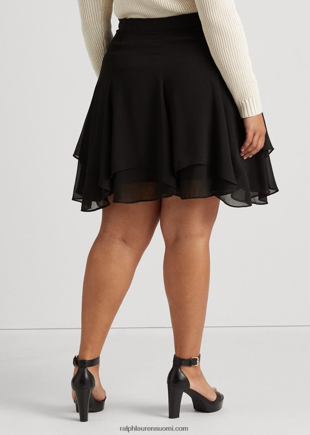 Ralph Lauren naiset tekomokkanahkareunainen georgette-hame 0Z24ZR4814