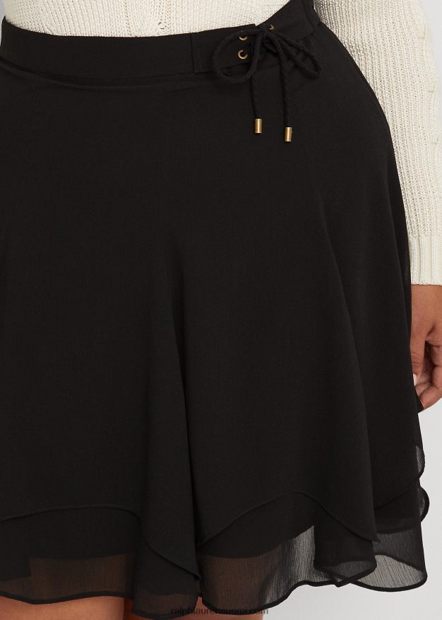 Ralph Lauren naiset tekomokkanahkareunainen georgette-hame 0Z24ZR4814