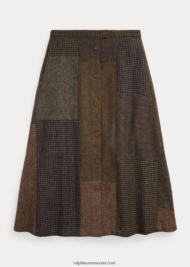 Ralph Lauren naiset tilkkumainen villa-puuvillahame 0Z24ZR3677 oliivi/hiili/rusketus moni