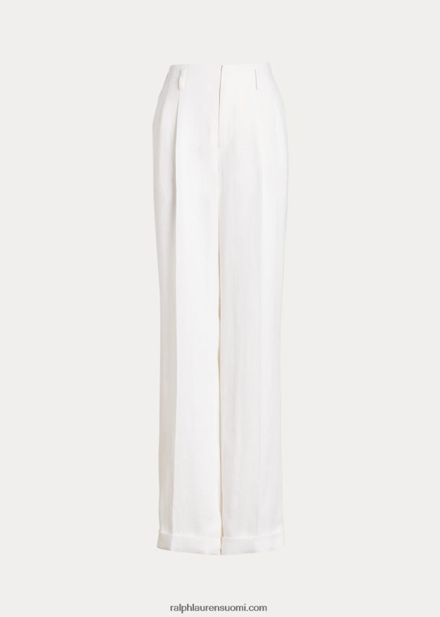 Ralph Lauren naiset Stamfordin laskostetut pellavahousut 0Z24ZR3573 keraaminen valkoinen