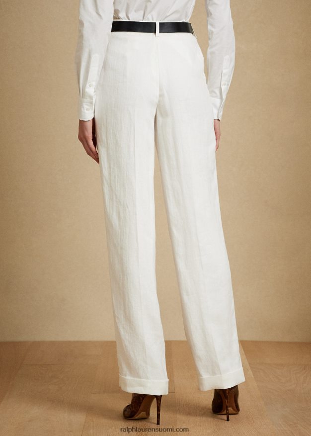 Ralph Lauren naiset Stamfordin laskostetut pellavahousut 0Z24ZR3573 keraaminen valkoinen