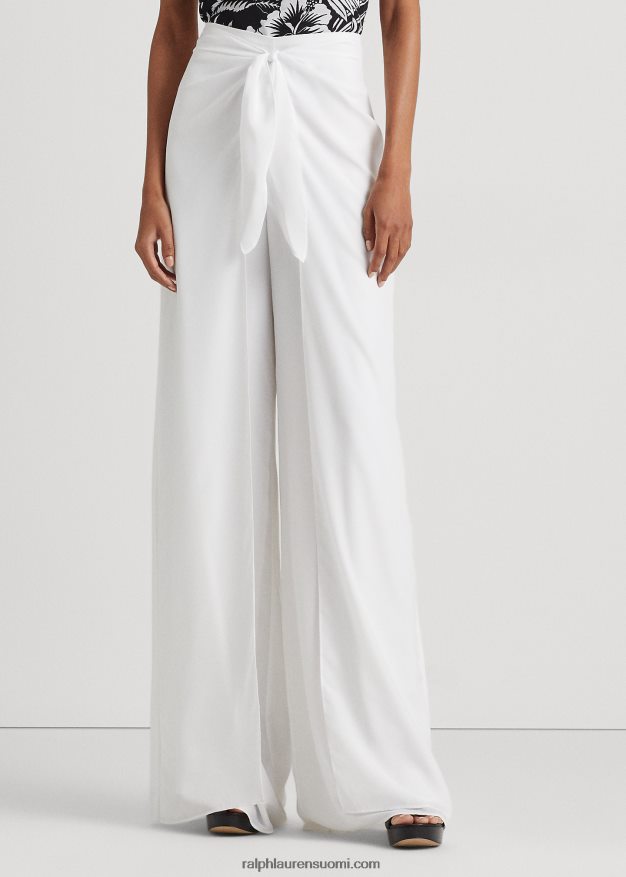 Ralph Lauren naiset edessä solmittava kreppihousu 0Z24ZR3888 valkoinen