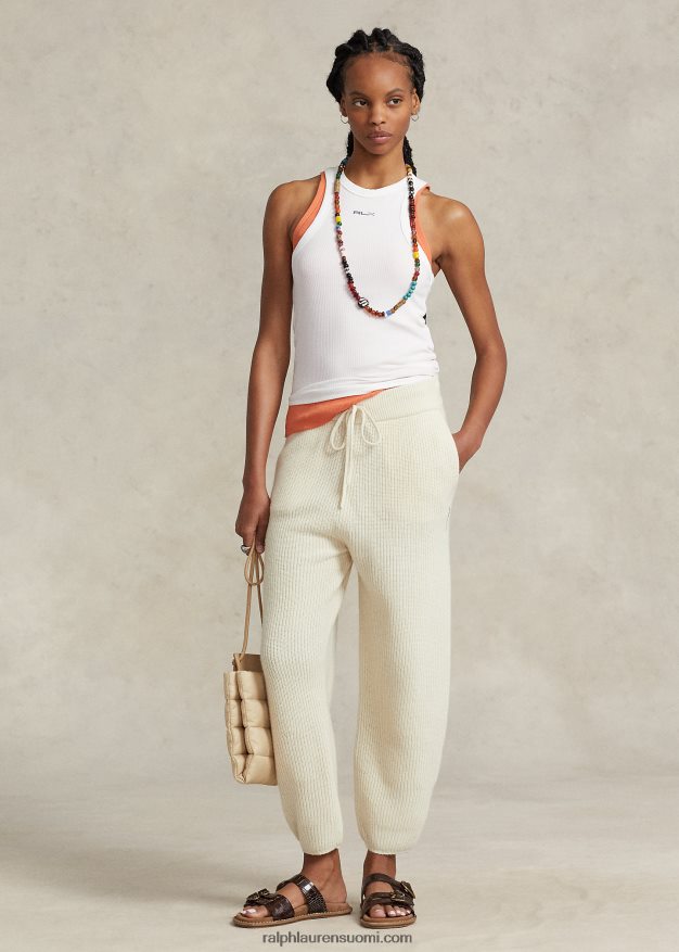 Ralph Lauren naiset joustinneulotut kashmirvilla-puserohousut 0Z24ZR3125 pergamentti kerma