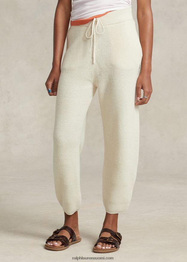 Ralph Lauren naiset joustinneulotut kashmirvilla-puserohousut 0Z24ZR3125 pergamentti kerma