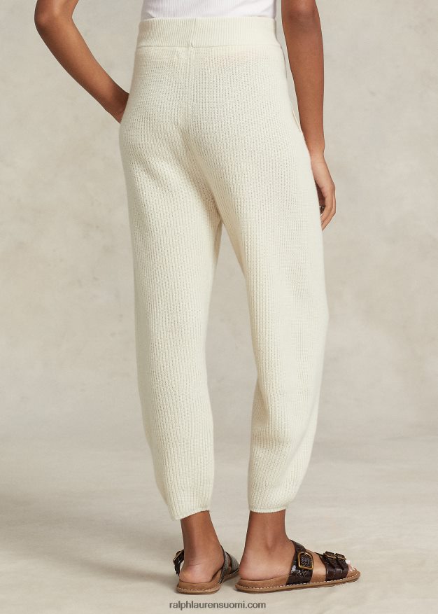 Ralph Lauren naiset joustinneulotut kashmirvilla-puserohousut 0Z24ZR3125 pergamentti kerma