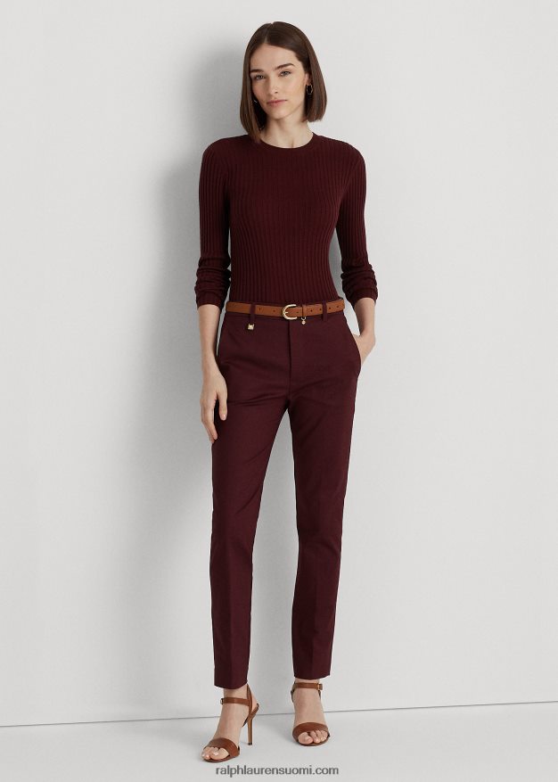 Ralph Lauren naiset kaksipuoliset joustavat puuvillahousut 0Z24ZR4177 vintage burgundia