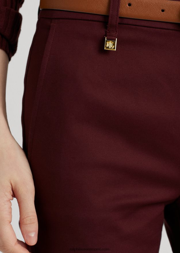 Ralph Lauren naiset kaksipuoliset joustavat puuvillahousut 0Z24ZR4177 vintage burgundia