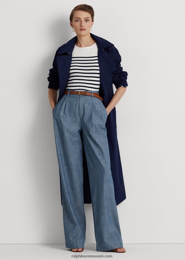 Ralph Lauren naiset laskostettu chambray leveälahkeiset housut 0Z24ZR3969 beryllinsininen pesu