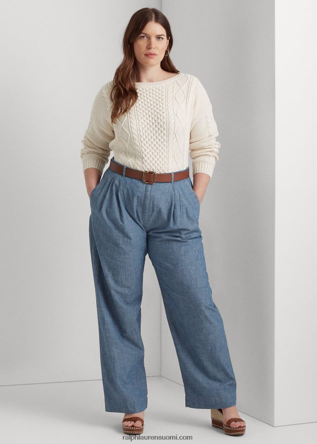 Ralph Lauren naiset laskostettu chambray leveälahkeiset housut 0Z24ZR4603 beryllinsininen pesu