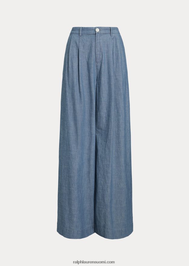 Ralph Lauren naiset laskostettu chambray leveälahkeiset housut 0Z24ZR4825 beryllinsininen pesu