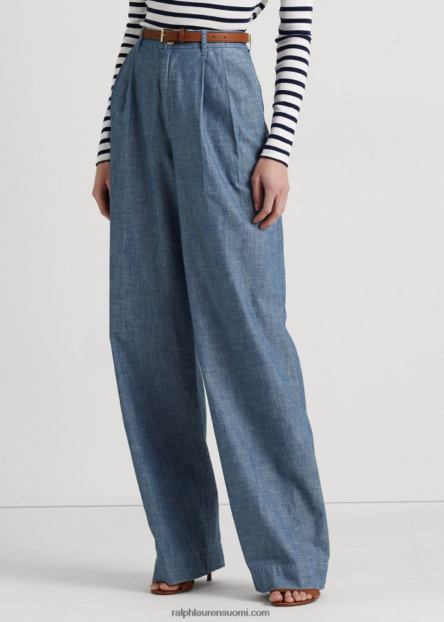Ralph Lauren naiset laskostettu chambray leveälahkeiset housut 0Z24ZR4825 beryllinsininen pesu