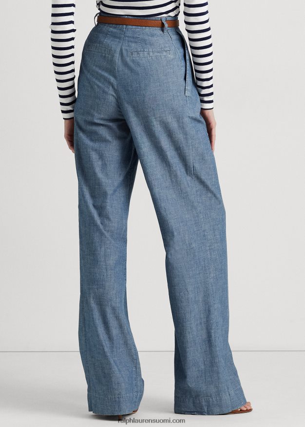 Ralph Lauren naiset laskostettu chambray leveälahkeiset housut 0Z24ZR4825 beryllinsininen pesu