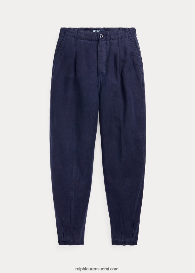 Ralph Lauren naiset laskostettu pellavasekoite toimikas housu 0Z24ZR3027 laivasto