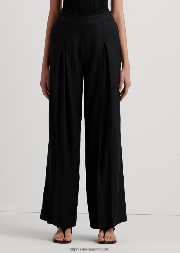 Ralph Lauren naiset laskostettu pellavasekoitetoimikas leveälahkeiset housut 0Z24ZR3880 musta