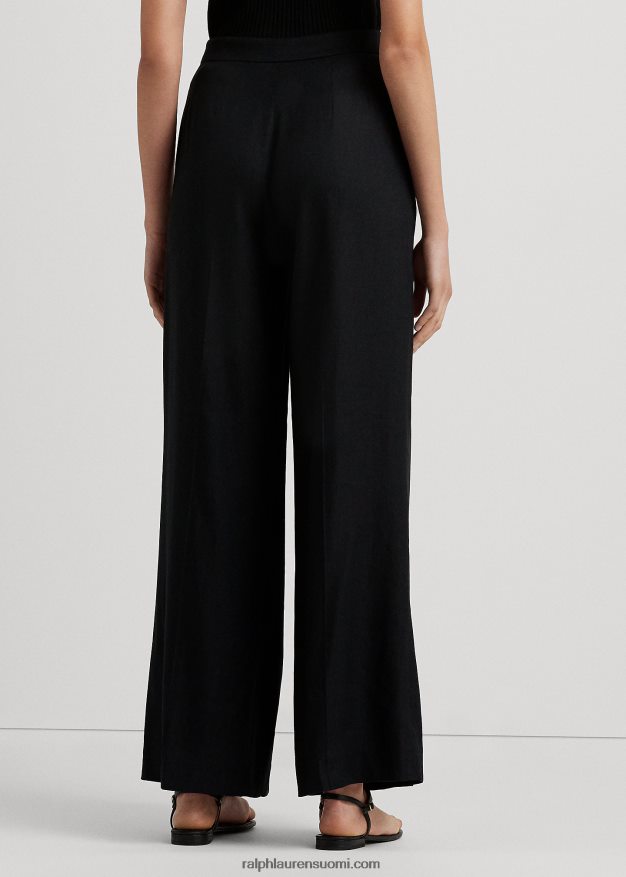 Ralph Lauren naiset laskostettu pellavasekoitetoimikas leveälahkeiset housut 0Z24ZR3880 musta