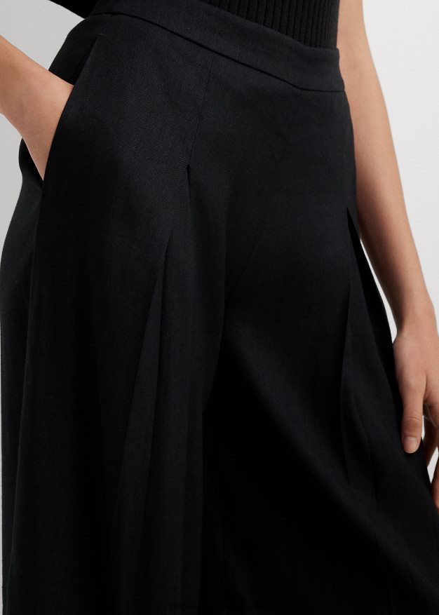 Ralph Lauren naiset laskostettu pellavasekoitetoimikas leveälahkeiset housut 0Z24ZR3880 musta