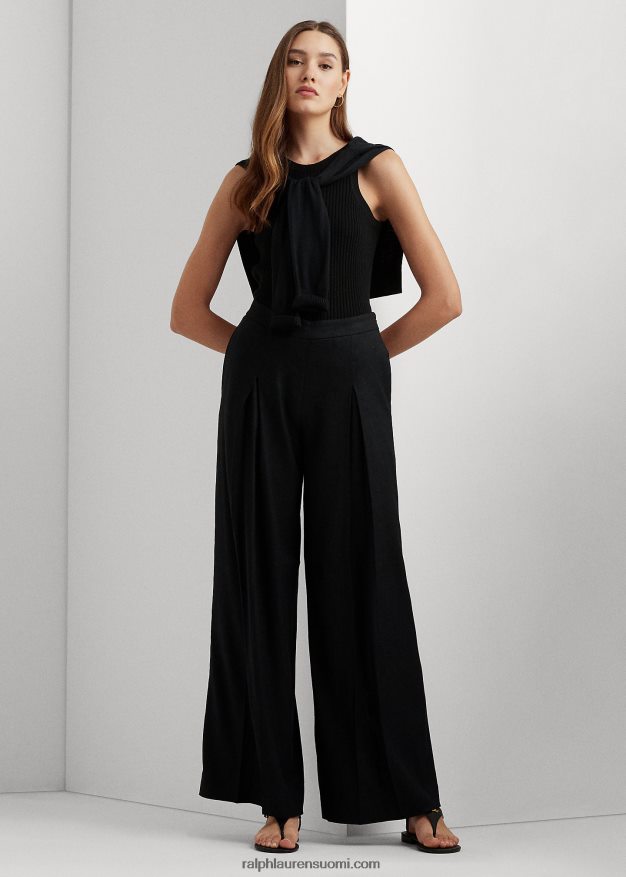 Ralph Lauren naiset laskostettu pellavasekoitetoimikas leveälahkeiset housut 0Z24ZR4329 musta