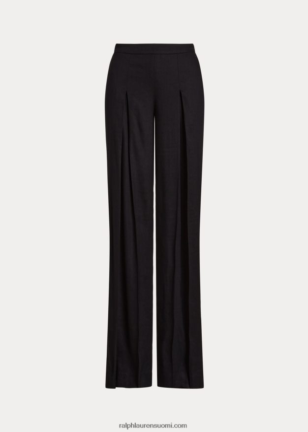 Ralph Lauren naiset laskostettu pellavasekoitetoimikas leveälahkeiset housut 0Z24ZR4329 musta