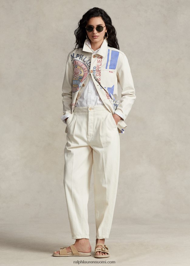 Ralph Lauren naiset laskostettu puuvillainen kalanruotohousu 0Z24ZR3201 luonnollinen