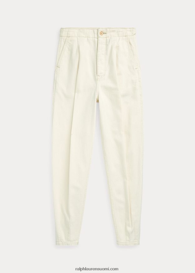 Ralph Lauren naiset laskostettu puuvillainen kalanruotohousu 0Z24ZR3201 luonnollinen