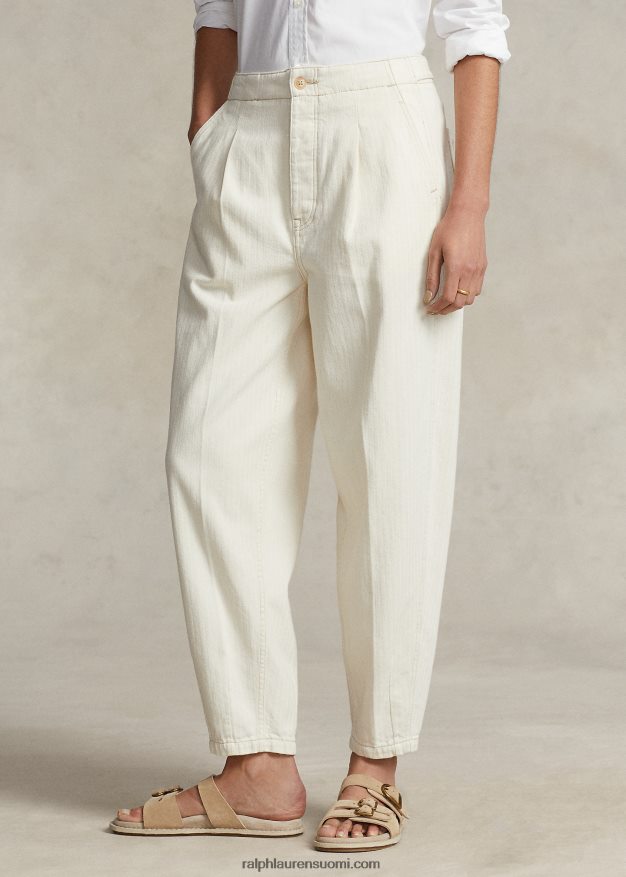 Ralph Lauren naiset laskostettu puuvillainen kalanruotohousu 0Z24ZR3201 luonnollinen