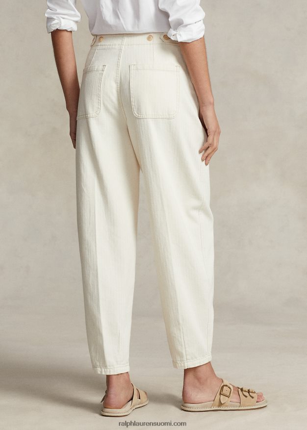 Ralph Lauren naiset laskostettu puuvillainen kalanruotohousu 0Z24ZR3201 luonnollinen