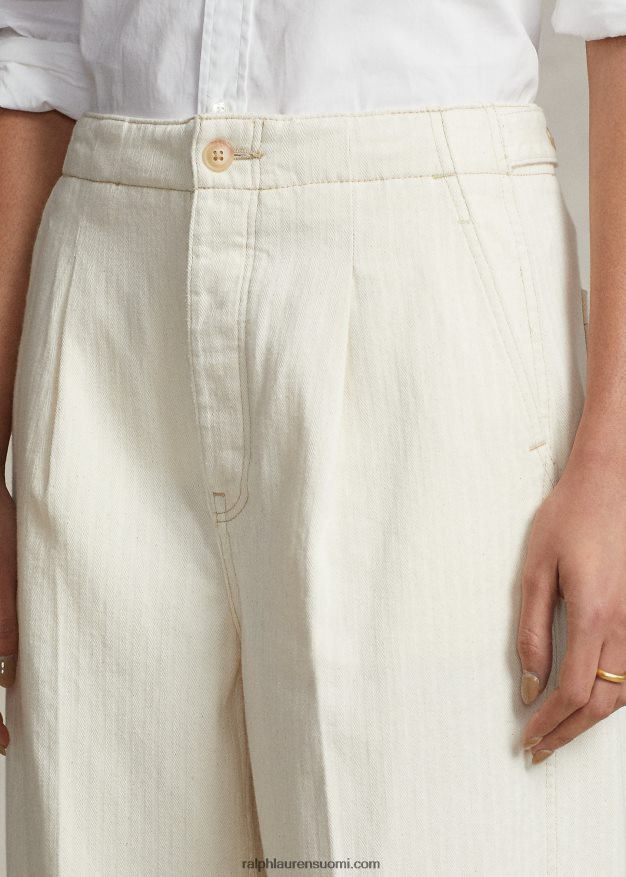 Ralph Lauren naiset laskostettu puuvillainen kalanruotohousu 0Z24ZR3201 luonnollinen