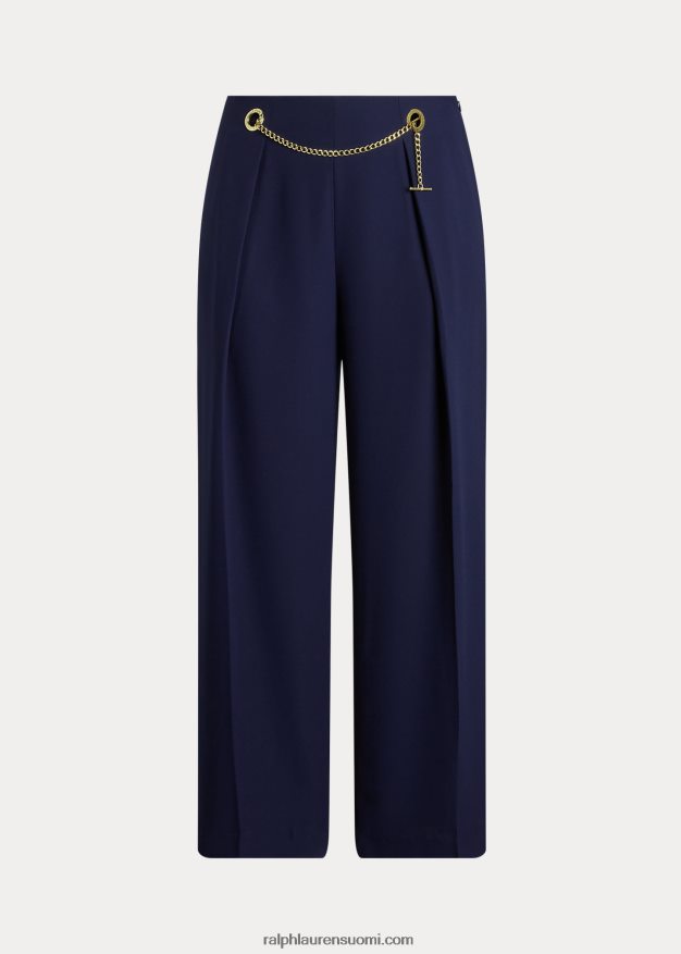 Ralph Lauren naiset laskostetut georgette-vyöhousut 0Z24ZR4686 hienostunut laivasto