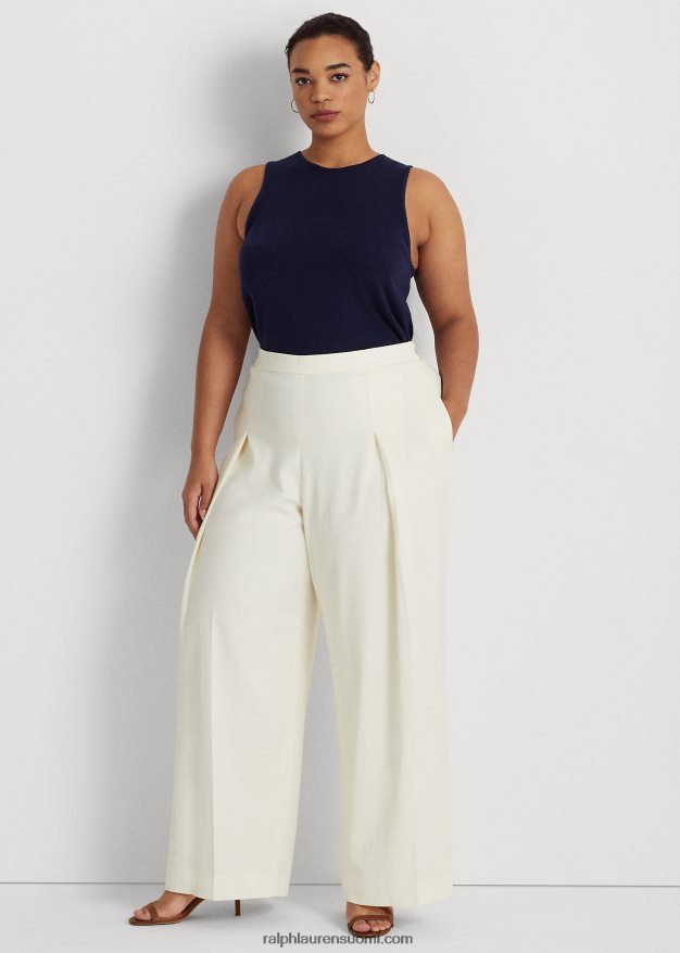 Ralph Lauren naiset laskostetut kreppileveälahkeiset housut 0Z24ZR4779 luonnollinen kerma