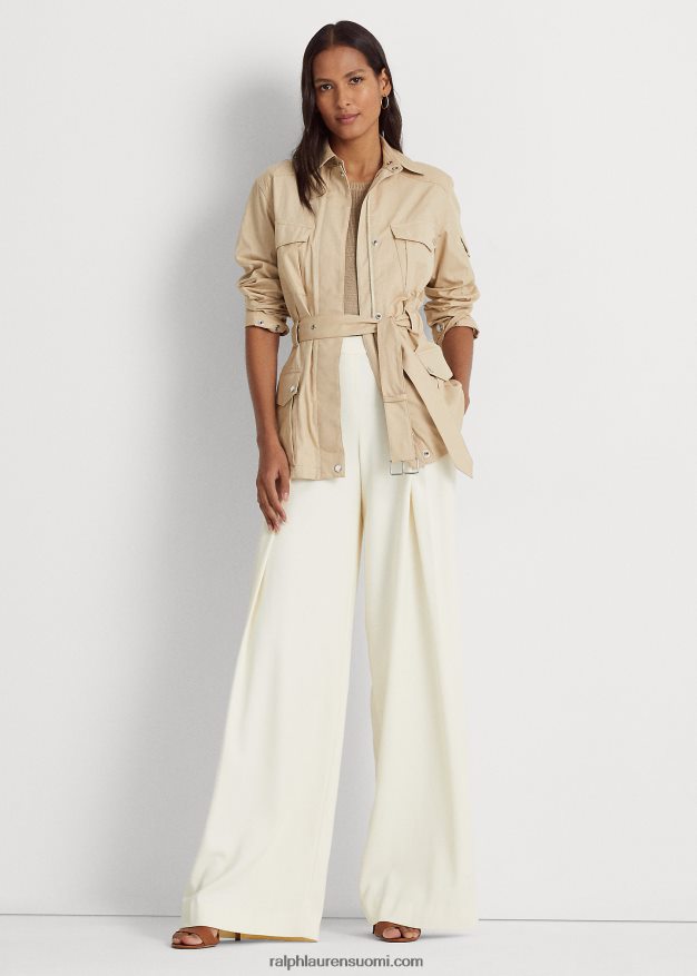 Ralph Lauren naiset laskostetut kreppileveälahkeiset housut 0Z24ZR9528 luonnollinen kerma