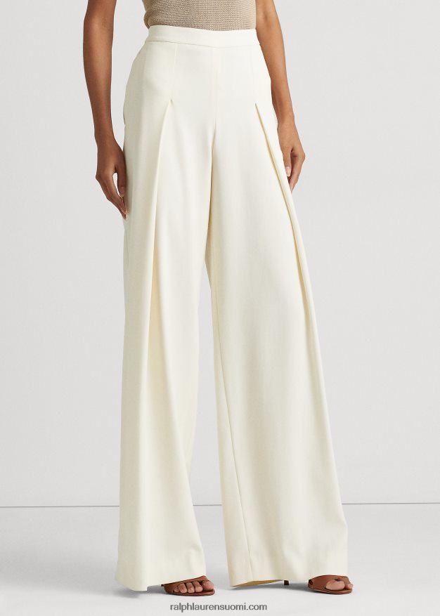 Ralph Lauren naiset laskostetut kreppileveälahkeiset housut 0Z24ZR9528 luonnollinen kerma