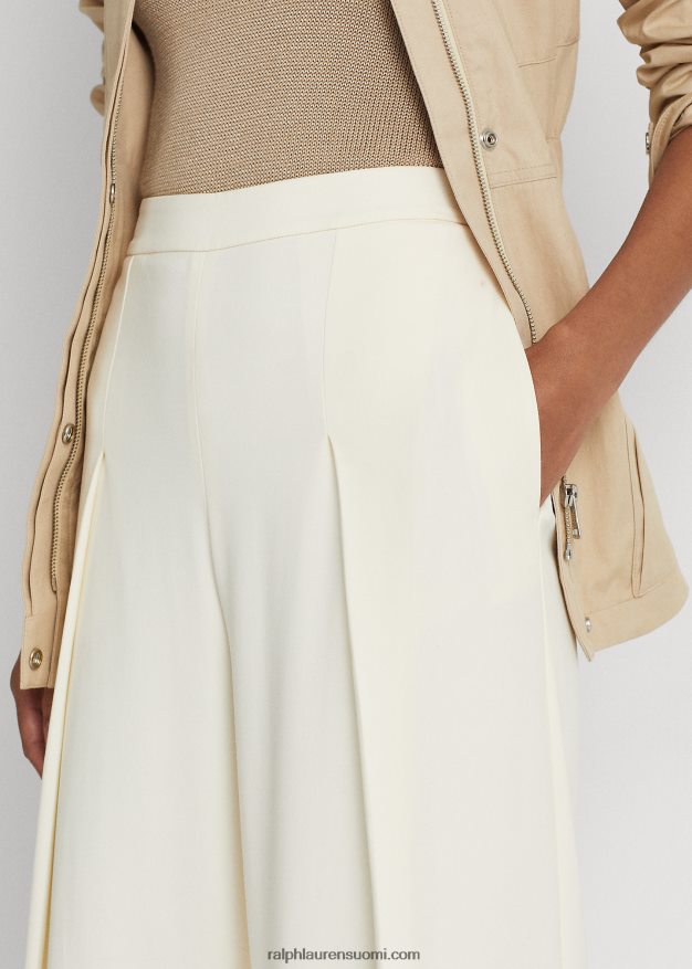 Ralph Lauren naiset laskostetut kreppileveälahkeiset housut 0Z24ZR9528 luonnollinen kerma