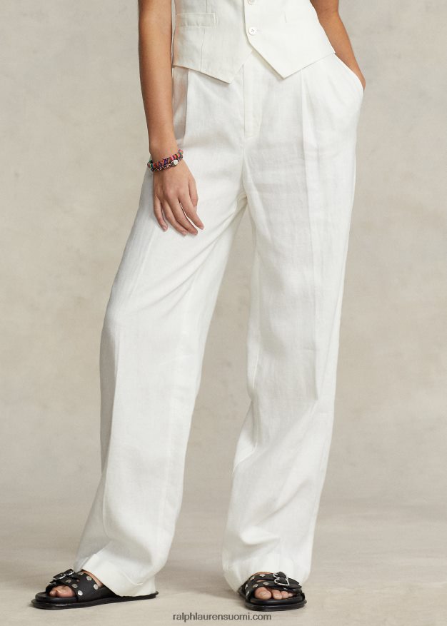 Ralph Lauren naiset laskostetut pellavahousut 0Z24ZR2945 nevis