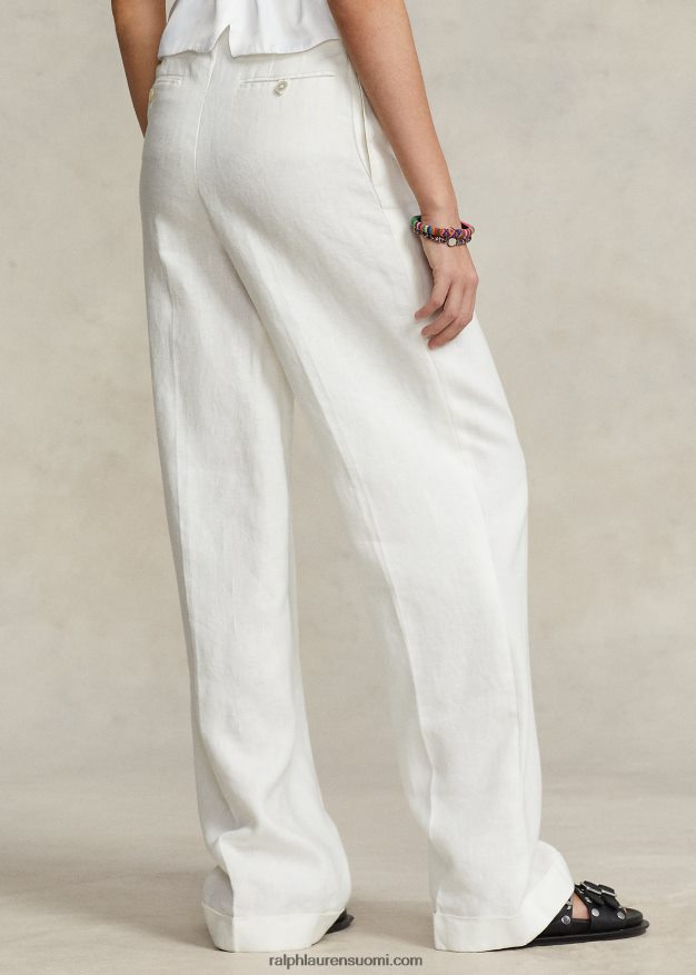 Ralph Lauren naiset laskostetut pellavahousut 0Z24ZR2945 nevis