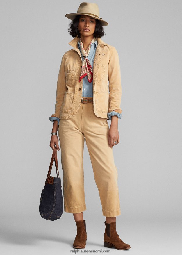 Ralph Lauren naiset leikattu puuvillakangashousut 0Z24ZR3645 khaki