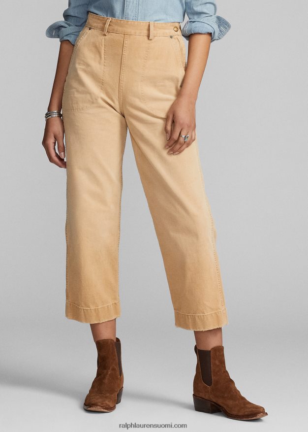 Ralph Lauren naiset leikattu puuvillakangashousut 0Z24ZR3645 khaki