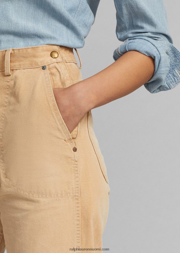 Ralph Lauren naiset leikattu puuvillakangashousut 0Z24ZR3645 khaki