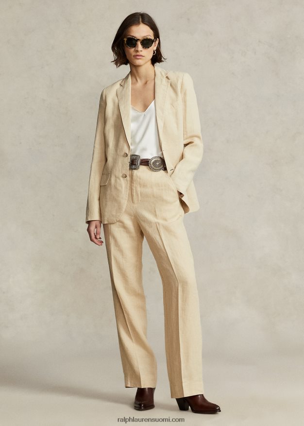 Ralph Lauren naiset leikatut suoralahkeiset pellavahousut 0Z24ZR2947 perushiekka