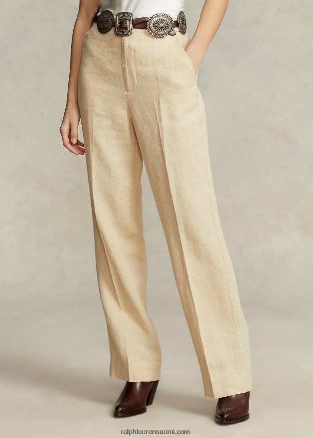 Ralph Lauren naiset leikatut suoralahkeiset pellavahousut 0Z24ZR2947 perushiekka