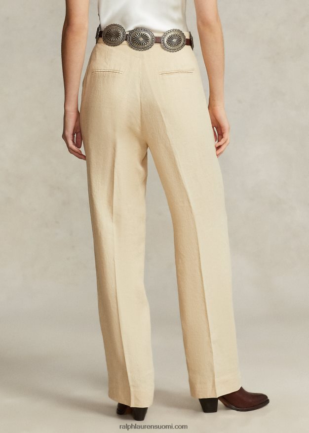 Ralph Lauren naiset leikatut suoralahkeiset pellavahousut 0Z24ZR2947 perushiekka