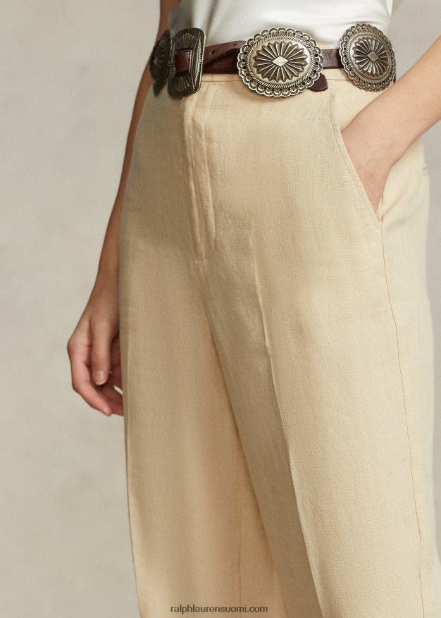 Ralph Lauren naiset leikatut suoralahkeiset pellavahousut 0Z24ZR2947 perushiekka