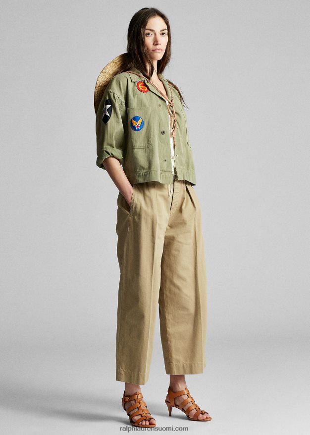 Ralph Lauren naiset leveälahkeiset puuvillahousut 0Z24ZR3605 uusi sotilaallinen khaki