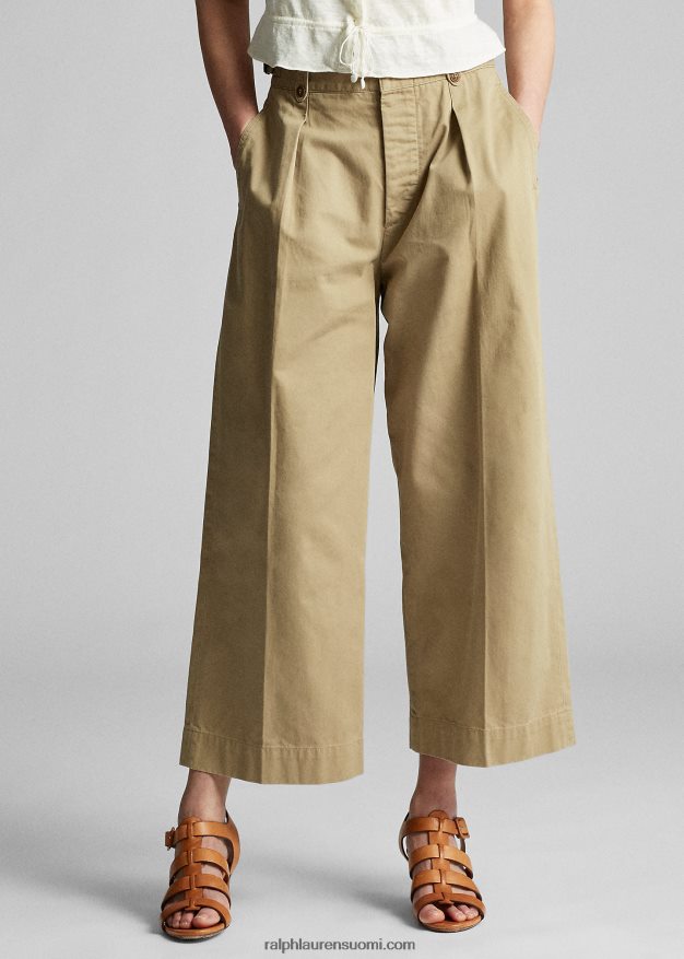 Ralph Lauren naiset leveälahkeiset puuvillahousut 0Z24ZR3605 uusi sotilaallinen khaki