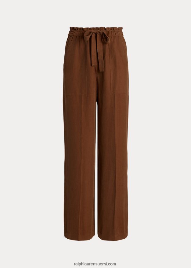 Ralph Lauren naiset leveälahkeiset silkkisekoitehousut 0Z24ZR3171 suklaanruskea