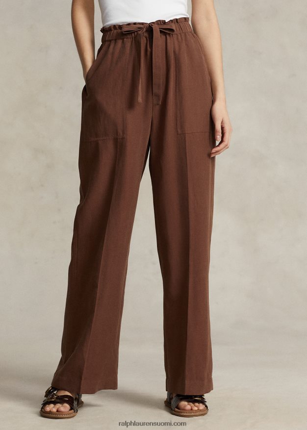 Ralph Lauren naiset leveälahkeiset silkkisekoitehousut 0Z24ZR3171 suklaanruskea