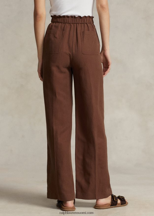 Ralph Lauren naiset leveälahkeiset silkkisekoitehousut 0Z24ZR3171 suklaanruskea