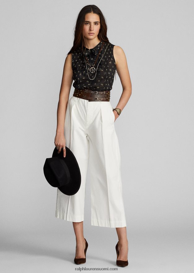 Ralph Lauren naiset leveät popliinihousut 0Z24ZR3664 valkoinen