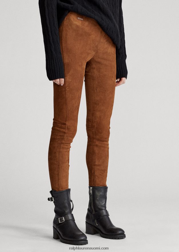 Ralph Lauren naiset mokkanahkaiset housut 0Z24ZR3347 matkalaukku ruskea