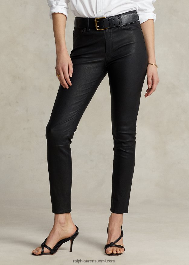 Ralph Lauren naiset nahkaiset 5-taskuiset ohuet housut 0Z24ZR3279 musta